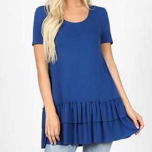 SHORT SLEEVE ROUND NECK RUFFLE BOTTOM TOP 1X